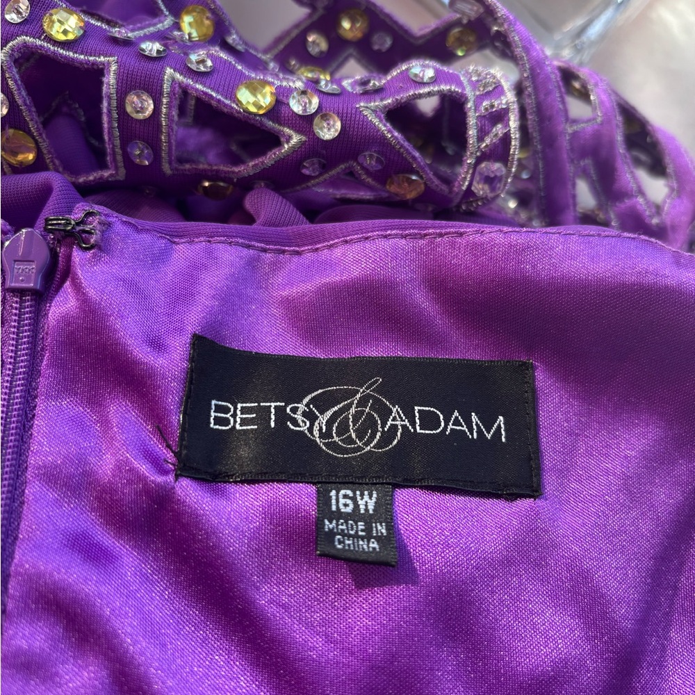 Adam Purple Ruched Sweetheart Prom Dress - Picture 9 of 14